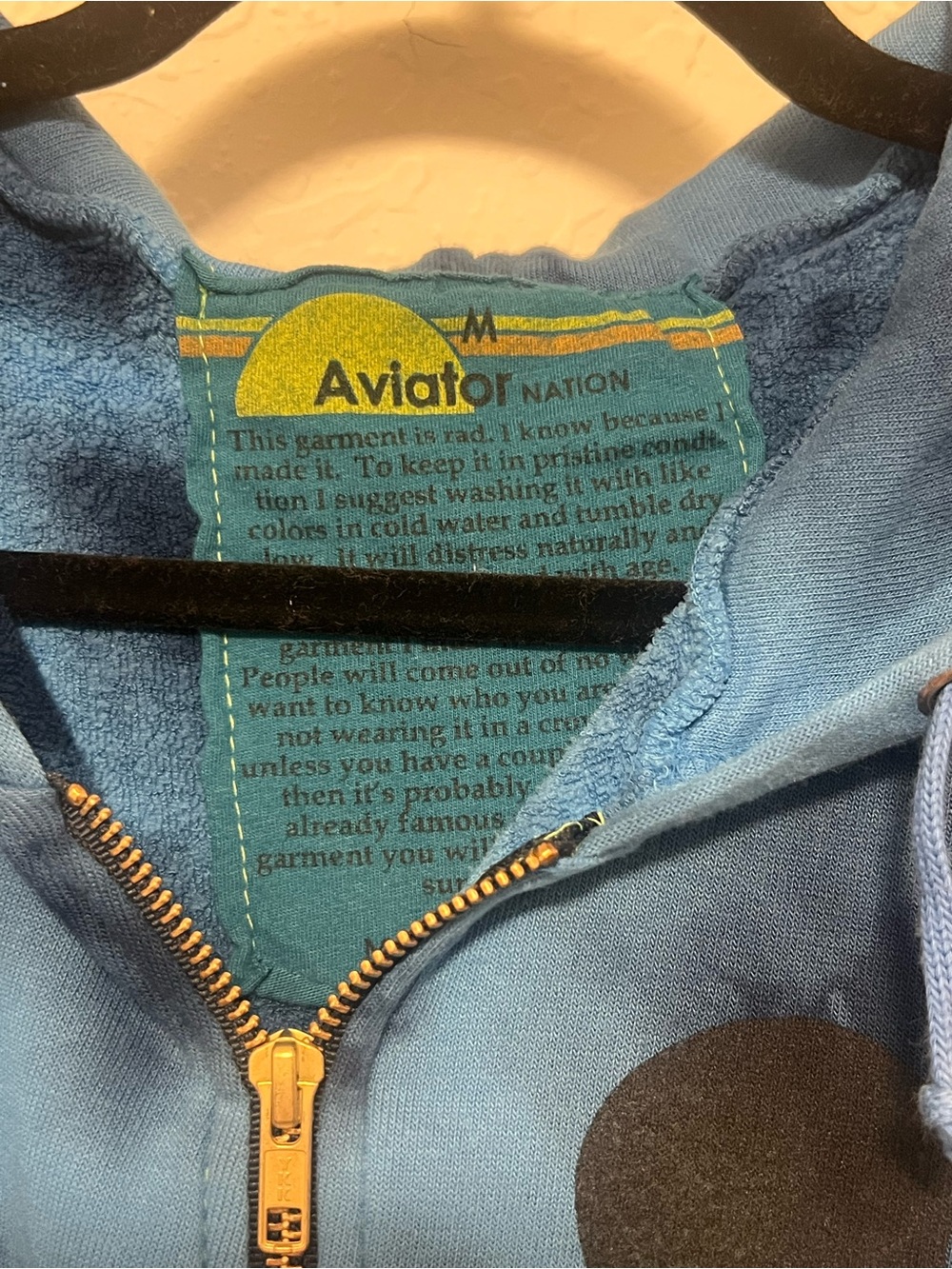 Aviator Nation London Skull Tie Dye Zip Hoodie Blue Hand Dyed Medium - Picture 6 of 7